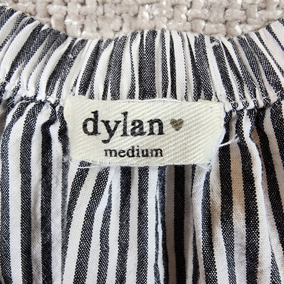 Dylan Railroad Stripe Sun Dress A-Line Midi Womens M Black White Ruffled - Picture 9 of 10